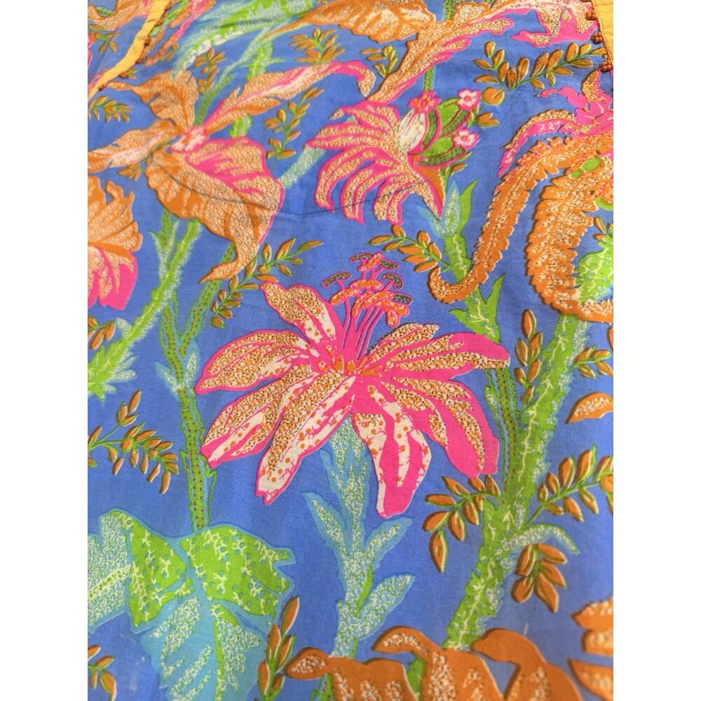 Gretchen Scott Womens XS Blue Orange Pink Tropical Floral Bead V-Neck Tunic Top - Picture 9 of 10